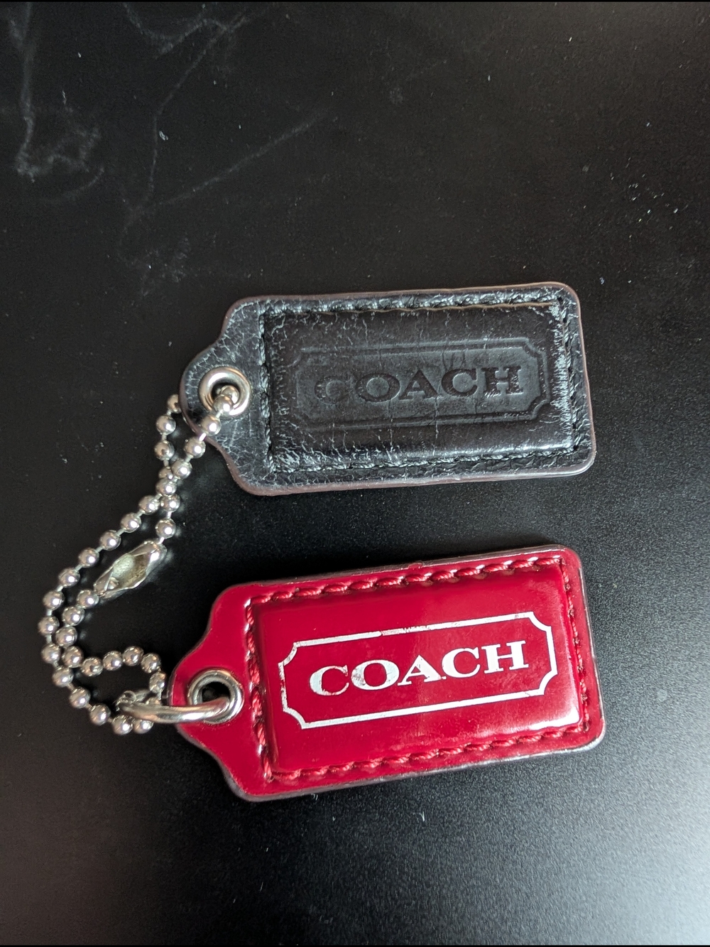 Coach Red and Black Patent Leather Hang Tag Duo Set 2" Charms